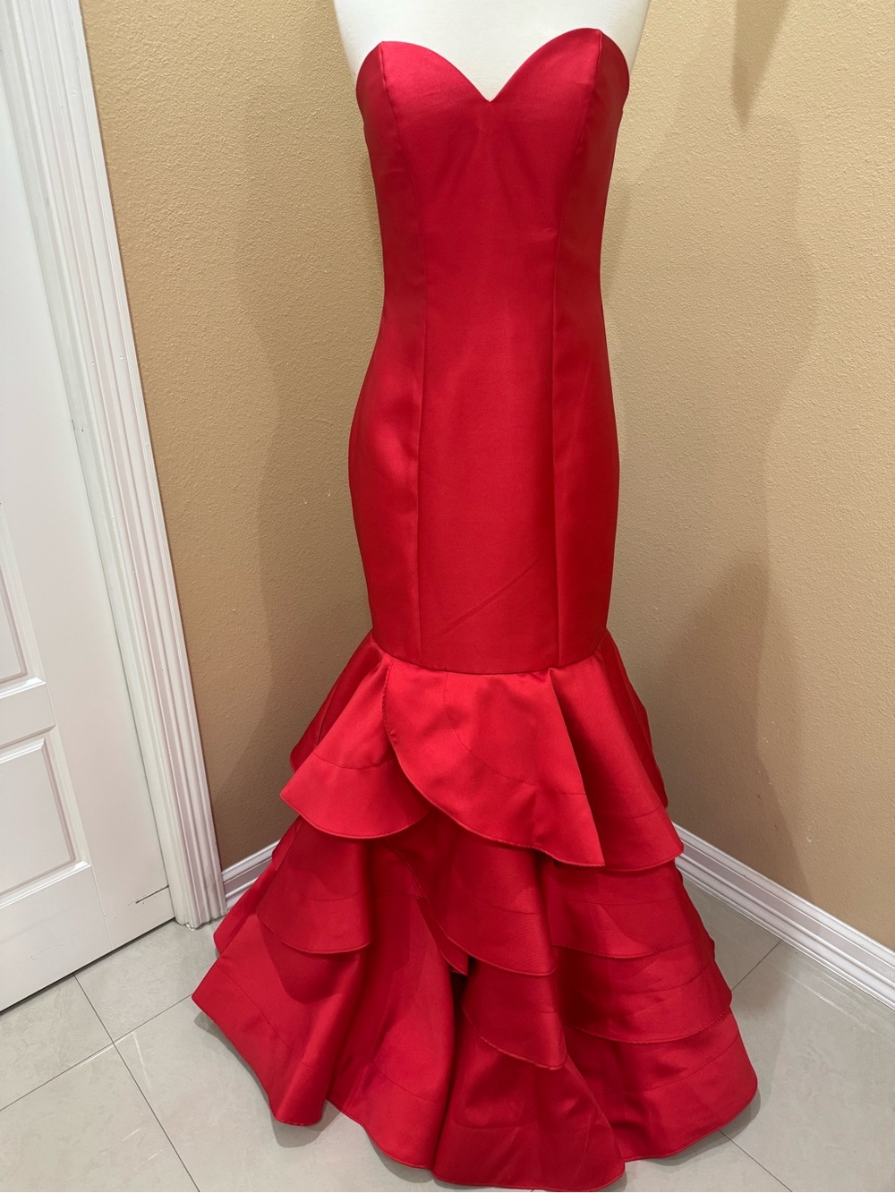 Madison James Strapless Red Mermaid Gown